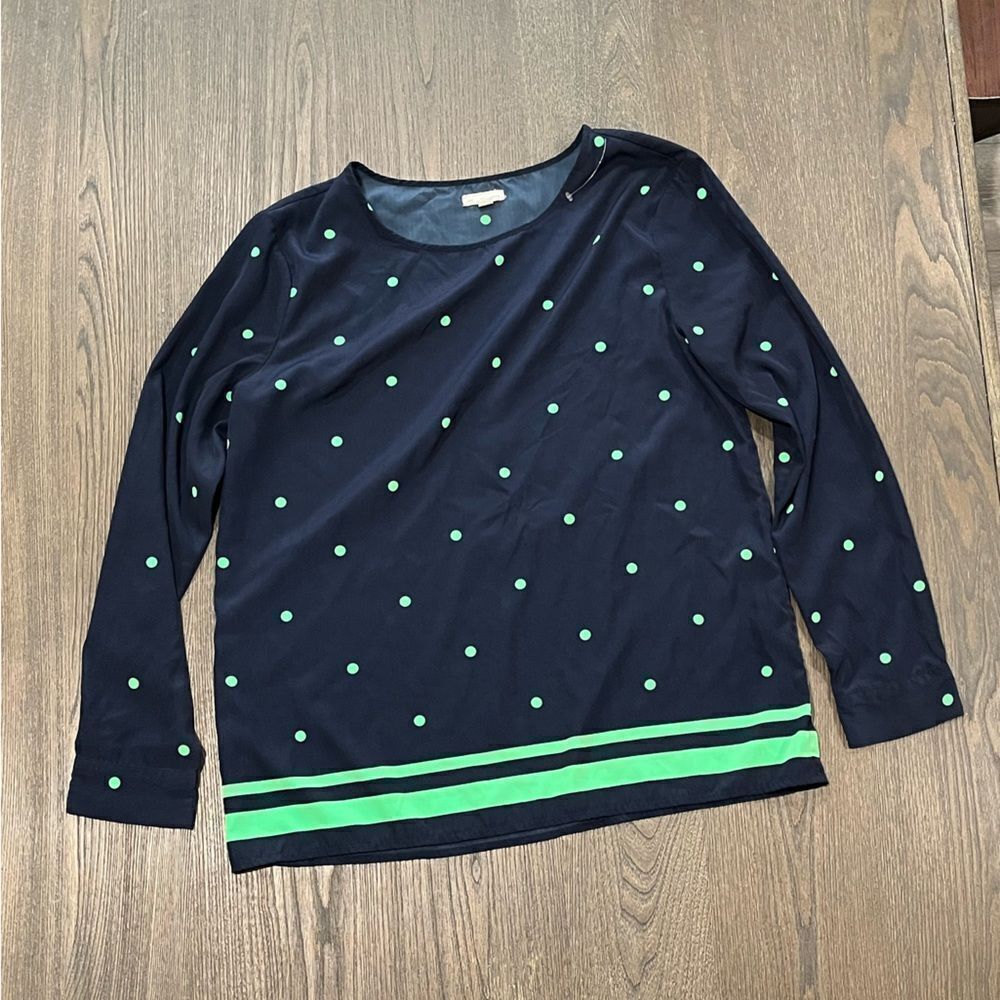 Gap Women's Navy Green Polka Dot Blouse - Size M